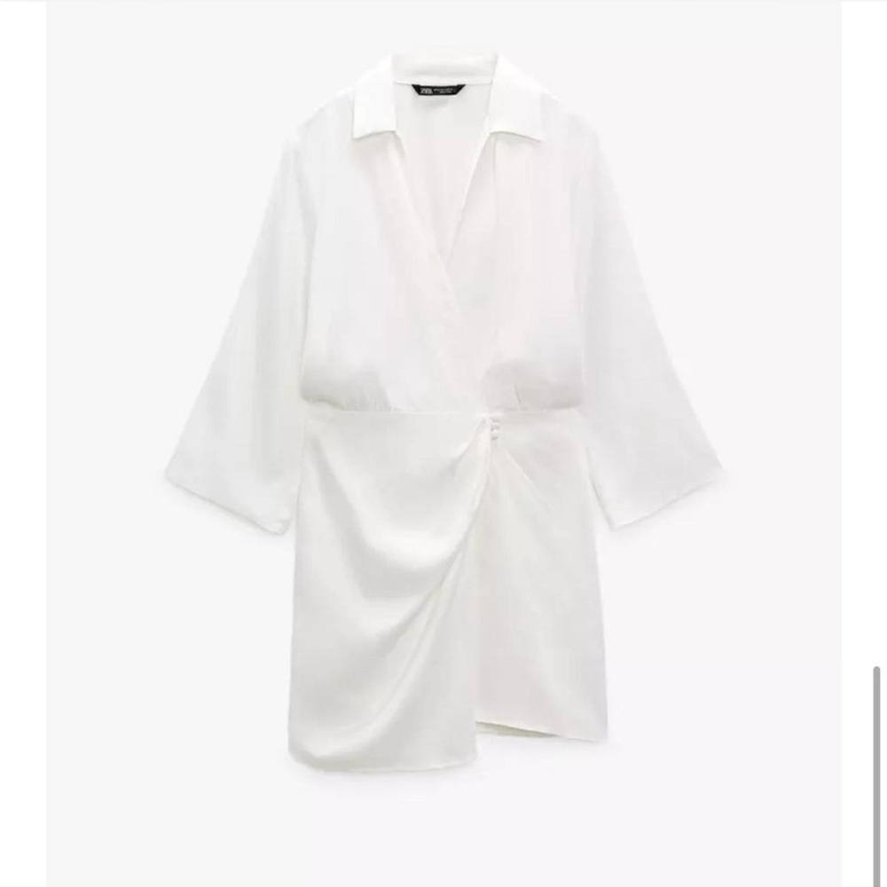 Zara Satin Effect Shirt Dress in Oyster White